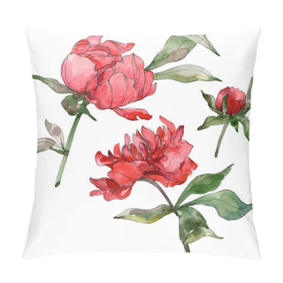 Personality  Red Peonies Isolated On White. Watercolor Background Illustration Set.  Pillow Covers