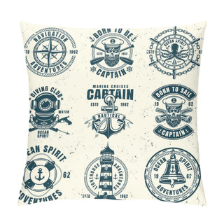 Personality  Nautical Set Of Nine Vector Vintage Style Emblems Pillow Covers