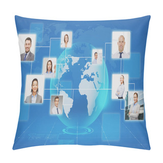 Personality  Pictures Of Businesspeople Over World Map Pillow Covers