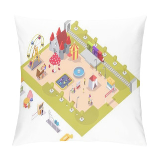 Personality  Amusement Park Attractions Vector Flat Isometric Illustration Pillow Covers