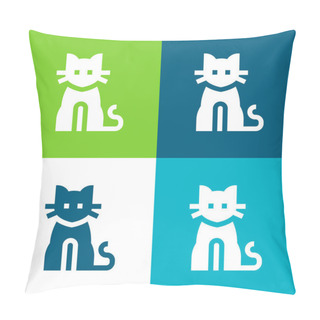 Personality  Black Cat Flat Four Color Minimal Icon Set Pillow Covers
