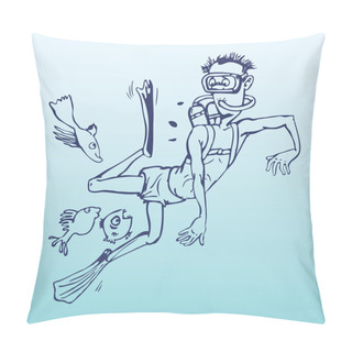 Personality  Man In Flippers And Diving Under Water Pillow Covers