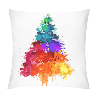 Personality  Colorful Abstract Paint Spash Christmas Tree Pillow Covers