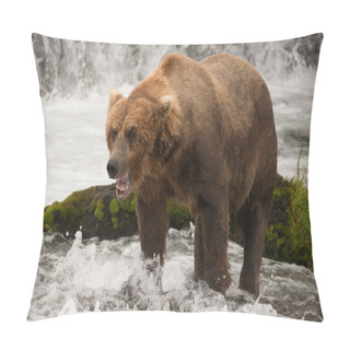 Personality  Brown Bear Yawns Beside Green Mossy Rock Pillow Covers