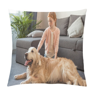 Personality  Child Petting Dog At Home Pillow Covers