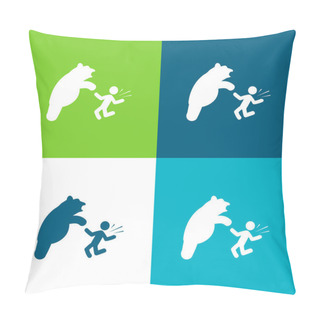 Personality  Bear Attacking Flat Four Color Minimal Icon Set Pillow Covers