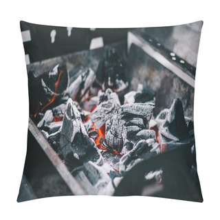 Personality  Selective Focus Of Hot Burning Coals With Ash In Iron Bbq Grill Pillow Covers