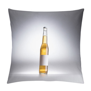 Personality  Glass Bottle With Beer And Blank White Label On Grey Background Pillow Covers