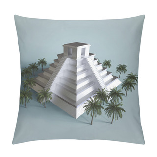 Personality  Precious Golden Metal Mexican Mayan Aztec Pyramid, High Quality Render Isolated. With Palm Trees Pillow Covers