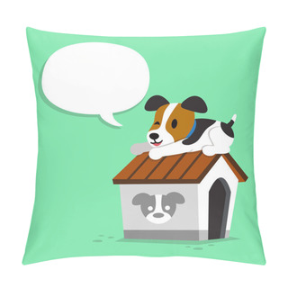 Personality  Cartoon Character Jack Russell Terrier Dog And Kennel With Speech Bubble Pillow Covers