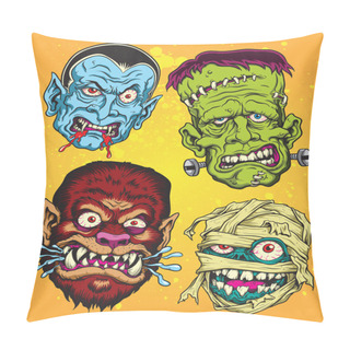 Personality  Halloween Monster Head Vector Set Pillow Covers