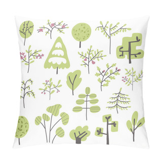 Personality  Set Of Trees And Shrubs In Simple Doodle Style. Vector Isolated Illustration. Pillow Covers