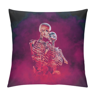 Personality  Evermore Gothic Romance / 3D Illustration Of Embracing Male And Female Skeleton Lovers Surrounded By Blazing Inferno Pillow Covers