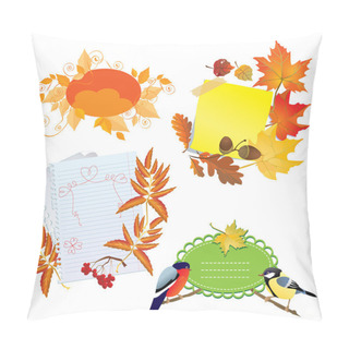 Personality  Autumn Frames With Leafs, Pieces Of Paper And Birds Pillow Covers