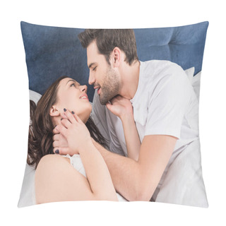 Personality  Beautiful Smiling Couple Embracing And Looking At Each Other In Bed Pillow Covers