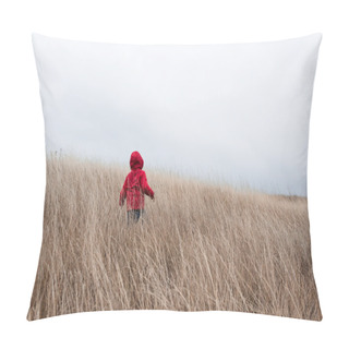 Personality  Little Boy Walking In Dry Grass  Pillow Covers