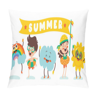 Personality  Flat Summer Banner With Cartoon Character Pillow Covers