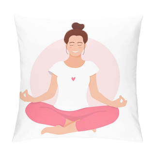 Personality  Girl Meditates. Relax. Mental Health Concept. Meditation. Inner Harmony With Yourself. Take Time For Your Self. Pillow Covers