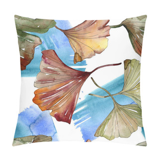 Personality  Green Red Ginkgo Biloba Leaves. Watercolor Background Illustration Set. Seamless Background Pattern. Pillow Covers