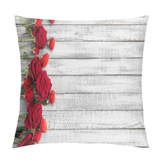 Personality  Top View Of Beautiful Red Roses On Grungy Grey Wooden Table With Copy Space Pillow Covers