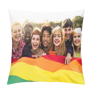 Personality  Diverse Young Friends Celebrating Gay Pride Festival - LGBTQ Community Concept Pillow Covers