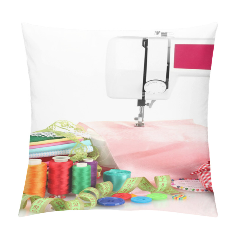 Personality  Sewing Machine And Fabric Isolated On White Pillow Covers