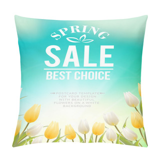 Personality  Bright Blue Sky Field Of Tulips Typography Pillow Covers
