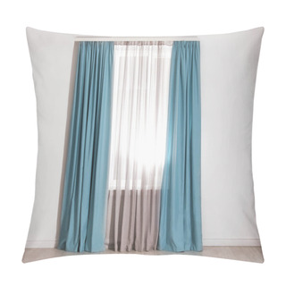 Personality  Window With Elegant Curtains In Empty Room Pillow Covers