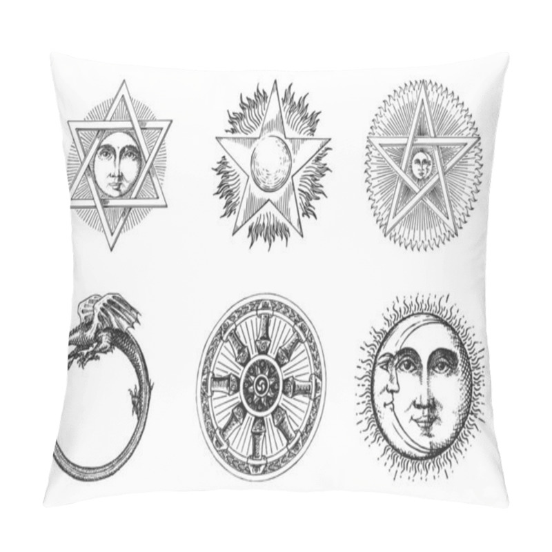 Personality  Freemasonry And Mystical Symbols, Drawn Sketch Set Pillow Covers