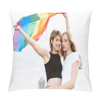 Personality  Lesbian Couple With Lgbt Flag Pillow Covers