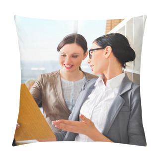 Personality  Two Business Women Reading Documents Pillow Covers