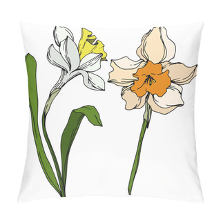 Personality  Vector Narcissus Floral Botanical Flower. Black And White Engraved Ink Art. Isolated Narcissus Illustration Element. Pillow Covers
