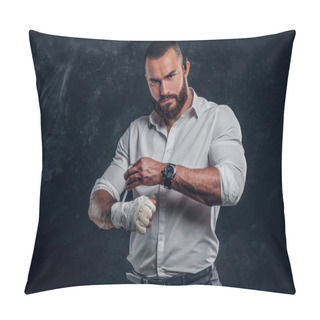 Personality  Portrait Of Cheeky Bearded Man With Boxing Gloves Pillow Covers
