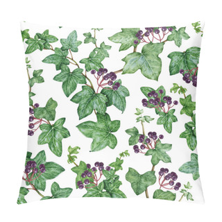 Personality  Ivy Plant Seamless Pattern. Watercolor Illustration. Green Lush Hedera Helix Painted Image. Botanical Fresh Ivy Green Stem With Leaves, Buds And Berries. Garden Hedera Plant Seamless Pattern. Pillow Covers