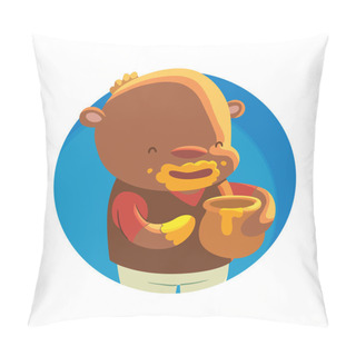 Personality  Round Blue Frame With Cute Little Brown Bear  Pillow Covers