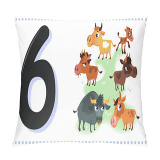 Personality  Collection Number For Kids: Farm Animals - Number Six, Cow. Vect Pillow Covers