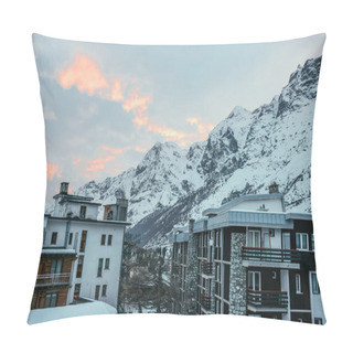 Personality  Modern Austrian Town In Mountains Under Sunset Sky Pillow Covers
