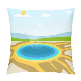 Personality  Yellowstone Lake Landscape In Vector Design Pillow Covers