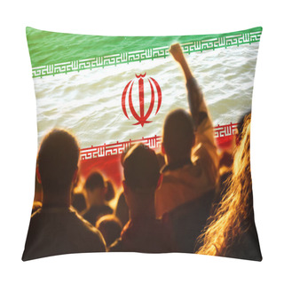 Personality  Defocus Protest In Iran. Conflict War Over Border. World Crisis. Country Flag. Woman Low Rights. Male Hands. Out Of Focus. Pillow Covers