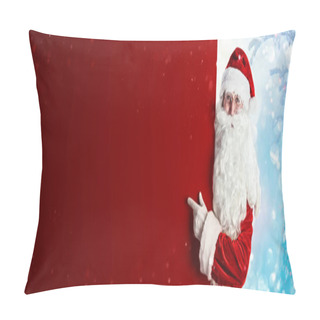 Personality  Santa Claus Showing Something On A Red Wall Pillow Covers