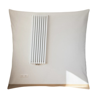 Personality  White And Modern Heating Radiator Near Wall With Power Sockets  Pillow Covers