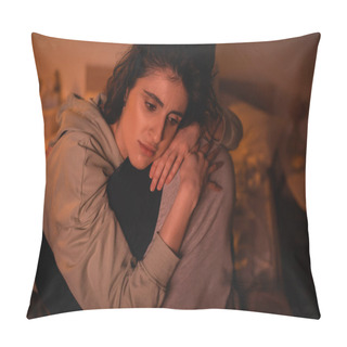 Personality  Sad Woman Hugging Boyfriend In Bedroom At Night  Pillow Covers