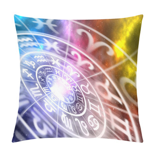 Personality  Astrological Zodiac Signs Inside Of Horoscope Circle On Universe Background - Astrology And Horoscopes Concept Pillow Covers