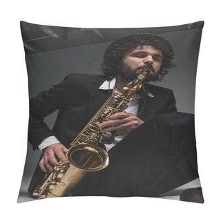 Personality  Artistic Musician Playing Saxophone While Sitting On Floor Pillow Covers