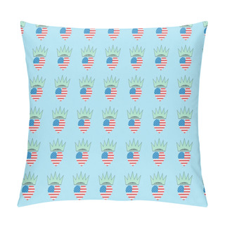 Personality  Seamless Background Pattern With Hearts Made Of Us National Flags And Crowns On Blue, Independence Day Concept Pillow Covers