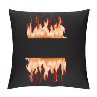 Personality  Close Up View Of Burning Orange Flame Lines On Black Backdrop Pillow Covers