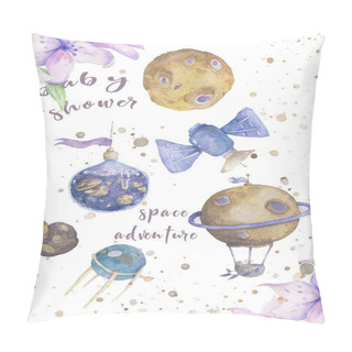 Personality  The Universe Kids Solar System With Satellites And Rockets Planets Comparison. Cartoon Watercolor Isolated Illustration Galaxy Background. Kid Clip Art For Space Adventure Pillow Covers
