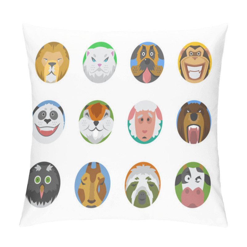 Personality  Cute animals emotions icons isolated fun set face happy character emoji comic adorable pet and expression smile collection wild avatar vector illustration. pillow covers