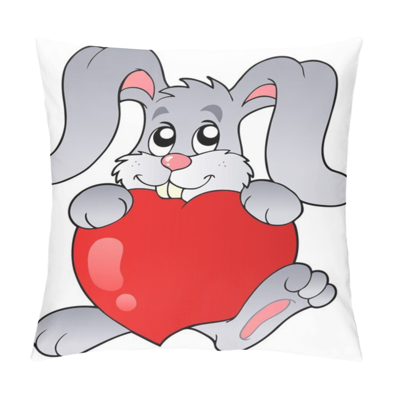 Personality  Cute Bunny Holding Heart - Vector Illustration. Pillow Covers