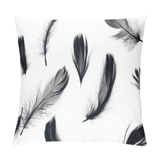 Personality  Seamless Background With Black Soft Feathers Isolated On White Pillow Covers